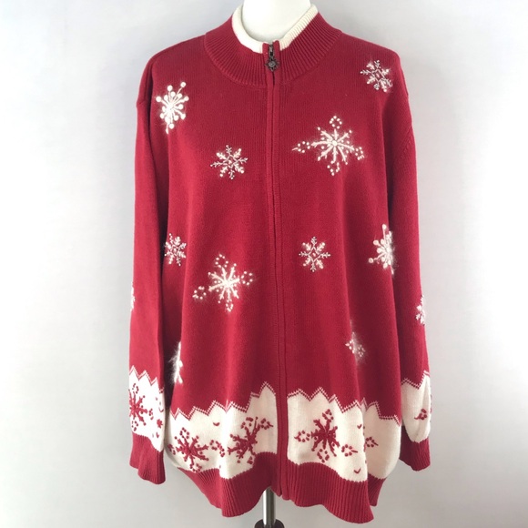 Holiday Lodge NorthCrest Red White Rabbit Hair Wool Snowflake Christmas Sweater - Picture 8 of 15
